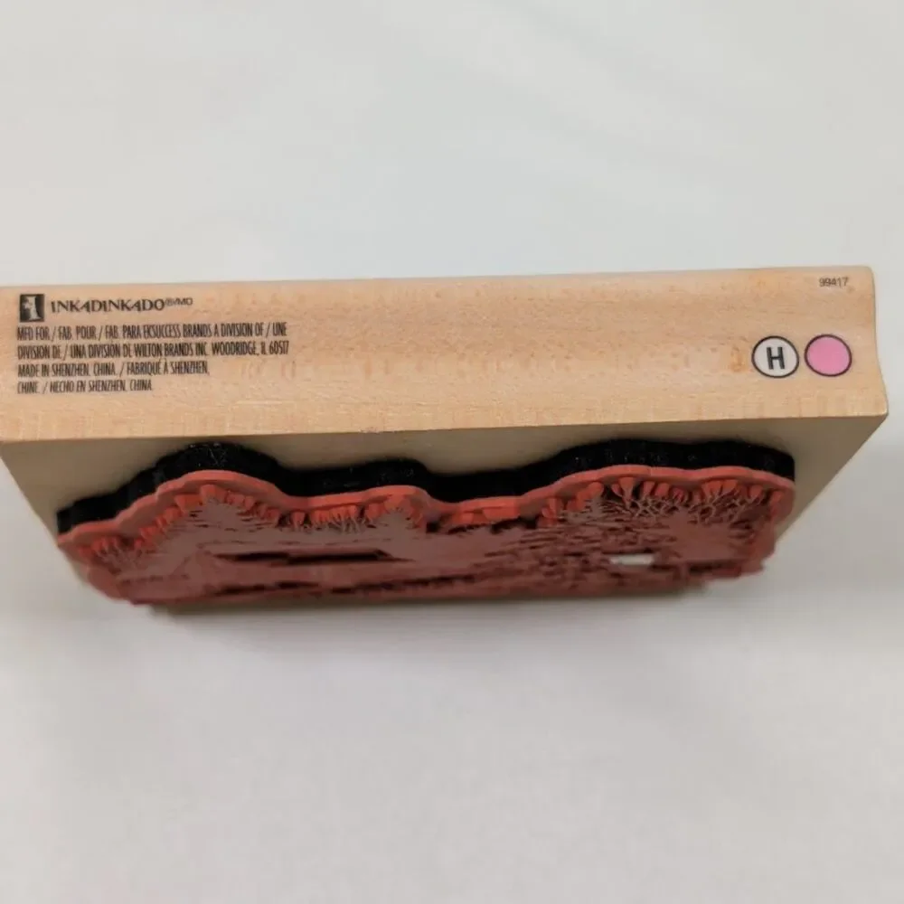 Inkadinkado Winter Log Cabin Snow Scene Wood Mounted Rubber Stamp Trees